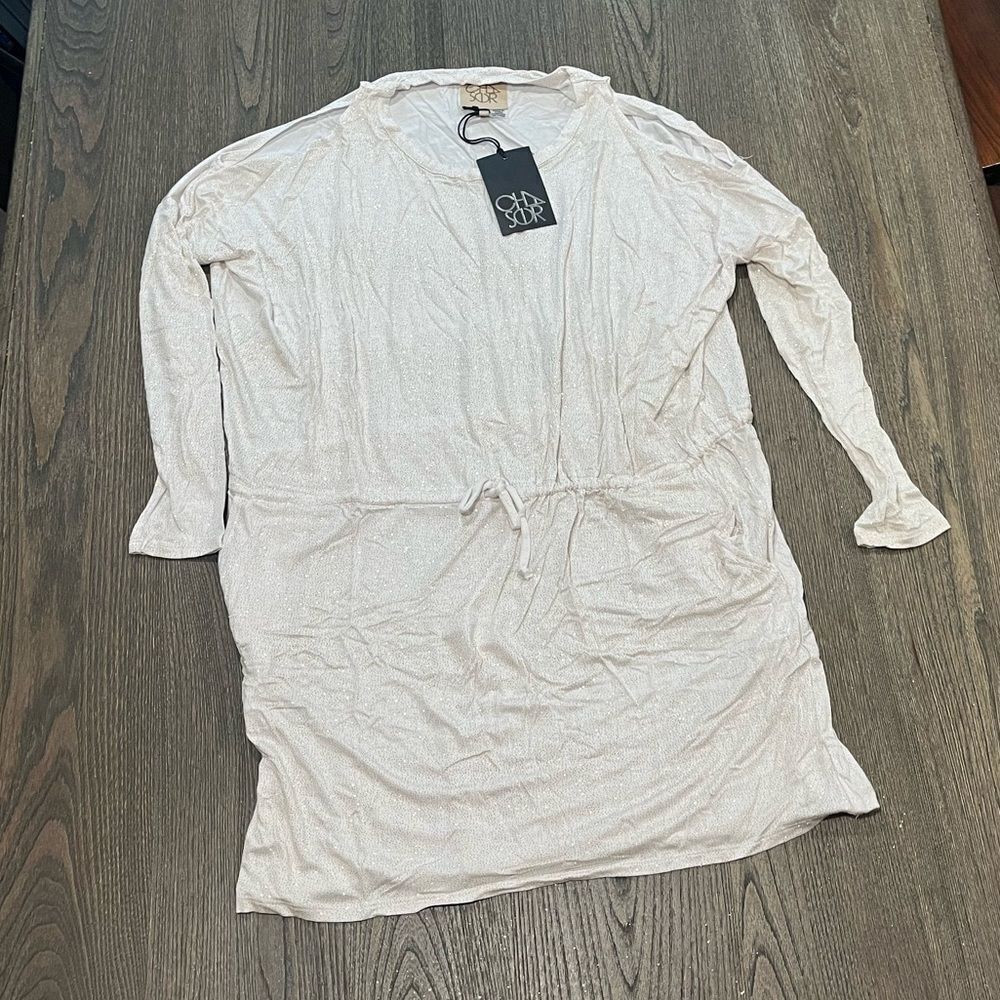 NWT Chaser White Glitter Mini Dress Long Sleeve Pockets Size M